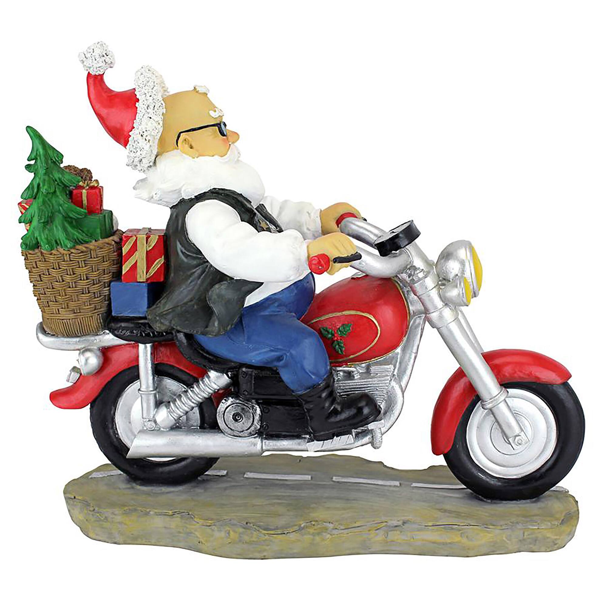 11" Old School Father Christmas Santa Biker Statue
